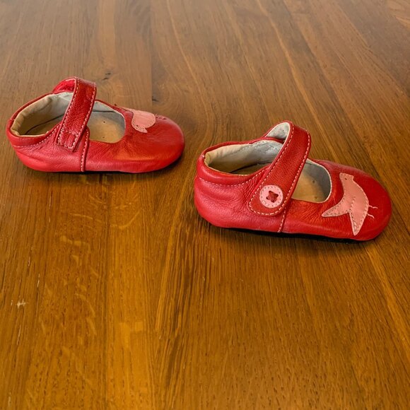 LIVIE & LUCA Pio Pio Baby Shoes Girls 0-6 Red Mary Jane Soft Crib Shoe Birds - Picture 2 of 9